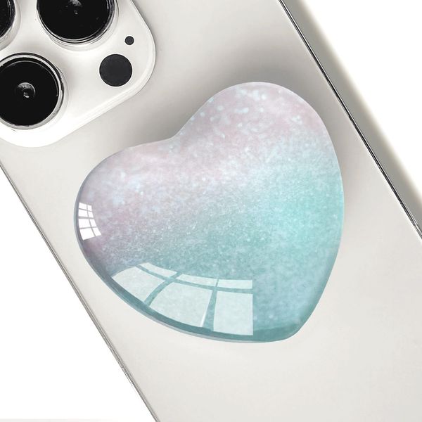 Ksadiye Expandiing Moblile Cell Phone Grip Heart Shape Glass Holder for Smartphones, Cellphone Collapsible Stand（ Rose Gold Green