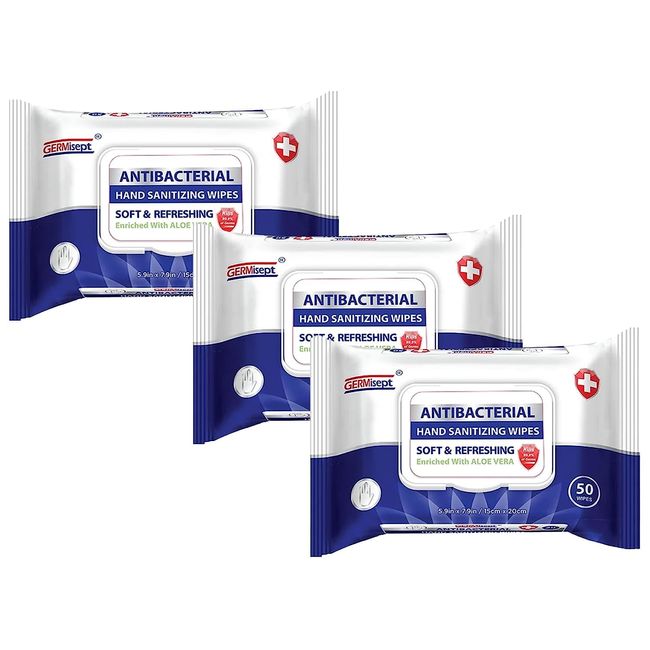 Germisept Antibacterial Hand Sanitizing Wipes Bulk Buy ((50 Count x 3 Pack = 150 Wipes))