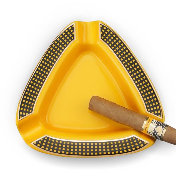 Cigar Ashtray Triangle - Large Outdoor Rest for Patio/Outside/Indoor (Yellow)