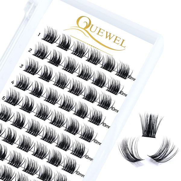 Cluster Lashes QUEWEL 72 Pcs Wide Stem Individual Lashes C/D Curl 8-16mm Length DIY Eyelash Extension False Eyelashes Soft for Personal Makeup Use at Home (natural03-C-10)