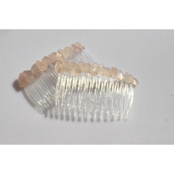 Rose Quartz Stone Hair Combs (Quantity of 2)
