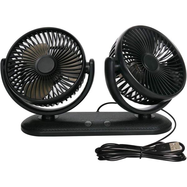 TriPole Car Fan Portable Vehicle Fan Dual Head Electric Fan Vehicle Mounted USB