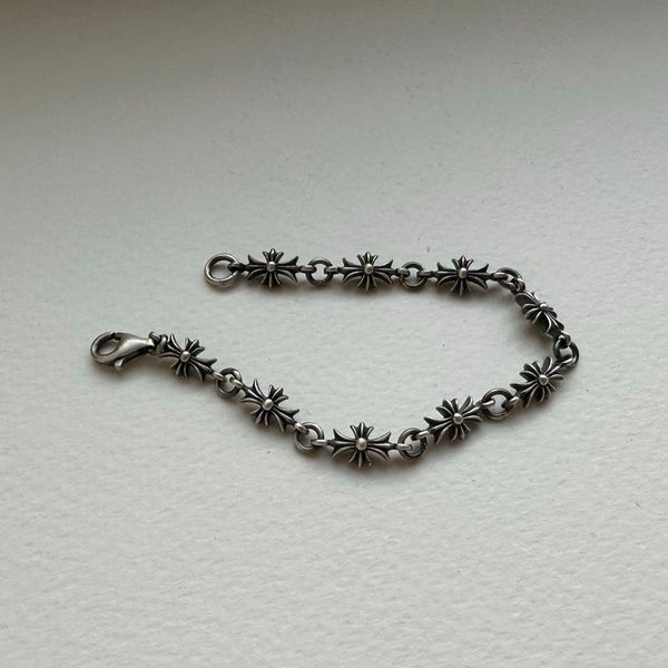 925 Silver Antique Cross Tiny Cross Bracelet Chain Men Women Silver Bracelet