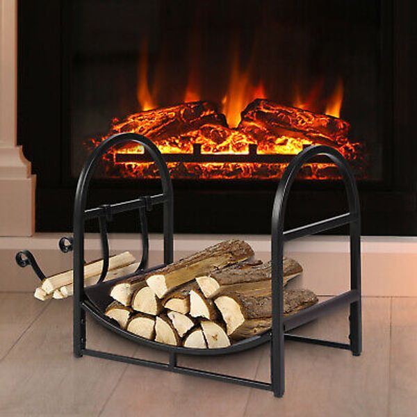 Black Metal Fireplace Wood Log Kindling Storage, Freestanding Firewood Rack