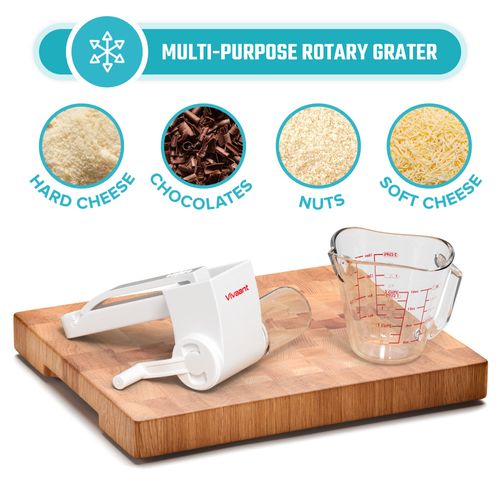 Restaurant-Grade Italian Cuisine Rotary Cheese Grater with Handle - Perfect Heavy-Duty Parmesan Cheese Grater - Effortlessly Shred and Shave Cheese with 2 Easy to clean Stainless Steel Drum Blades