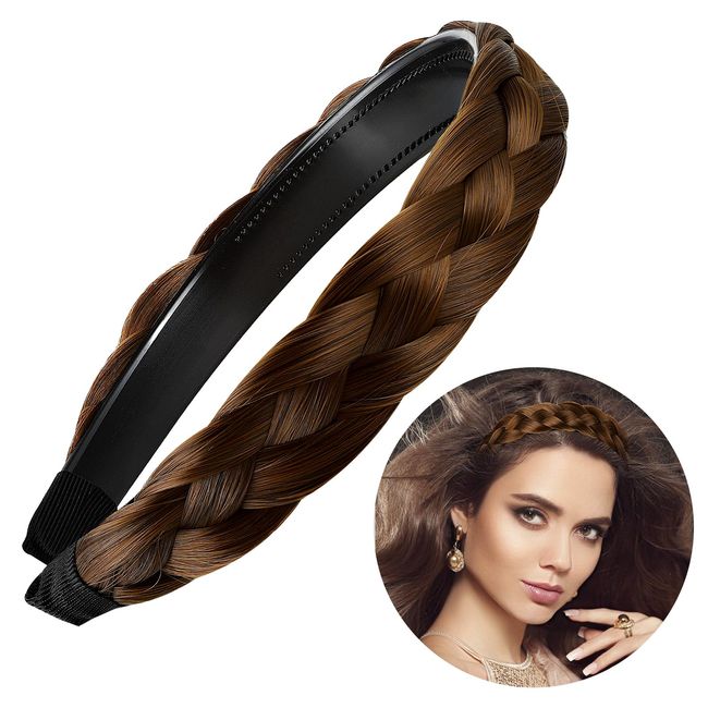 WLLHYF Headband 4 Strands Synthetic Hair Plaited Headband Hair Braided Headband Classic Chunky Wide Plaited Hair Band Elastic Stretch Hairpiece Women Girl Beauty Hair Accessory