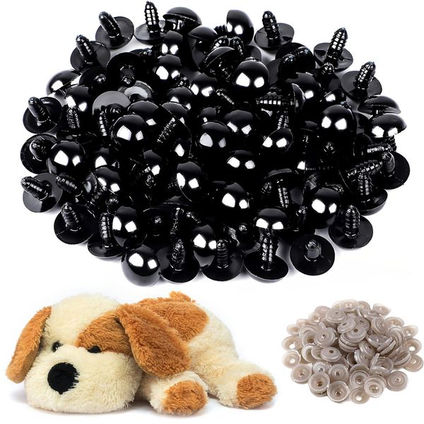 Safety Eyes for Crochet Toys 12mm, 100Pcs Safety Eyes with Washer 12mm Black Plastic Toy Eyes Craft Eyes Craft Black Eyes Doll Eyes for Soft Toy Making Craft Plastic Eyes for Craft Animals Puppet DIY