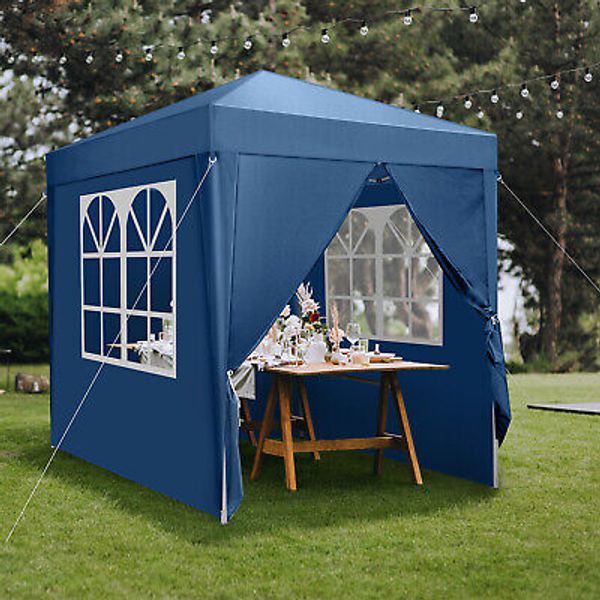 Waterproof 2x2m Folding Tent with Two Doors and Windows Blue Outdoor Shelter