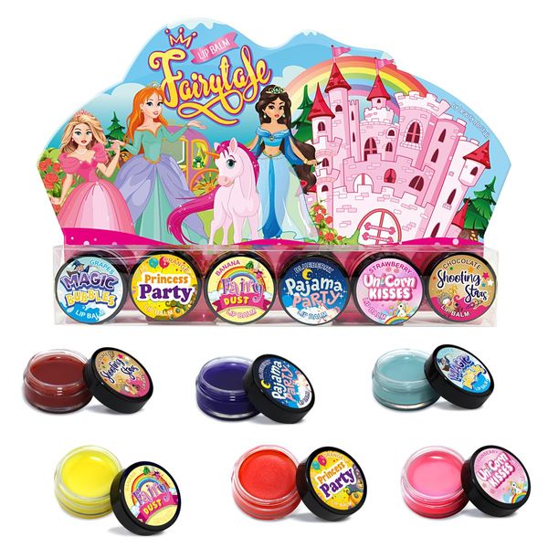 Beauty4Britain Set of 6 Kids Lip Balm Princess Shining Non-Colour Nourishing Fruity & Chocolate Scented Girls Lip Balm Set