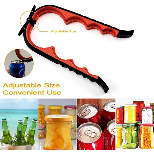 Easy Jar Bottle Opener Kit, 5in1 and 4in1 Multi Function Jar Openers, Simple to Use for Children, Elderly and Arthritis Sufferers,Silicone Hand Gripper Aid (Red-Black)