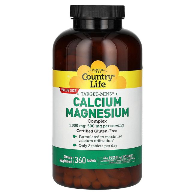 Country Life Target-Mins Calcium-Magnesium Complex 360 Tablets Gluten-Free, GMP