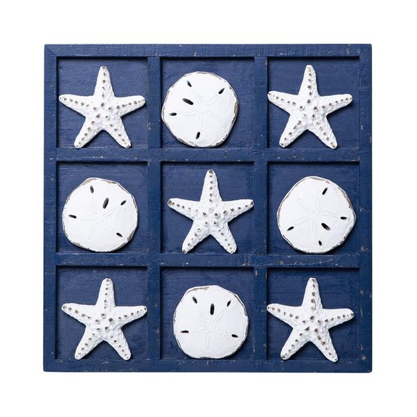 SOFFEE DESIGN Starfish Wooden Tic Tac Toe Decor Beach Ocean Style for Fun Room Decoration Sand Dollar & Starfish, Blue