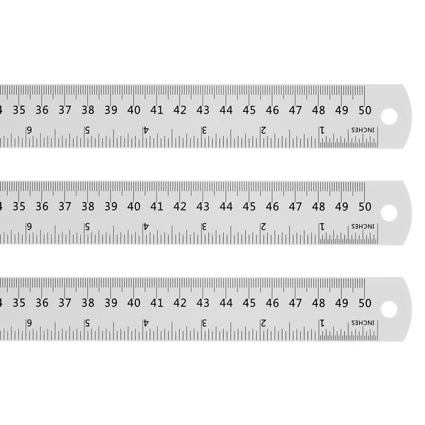 uxcell Steel Ruler, 19.7 inches (50 cm) Metric English Ruler with Conversion Chart Small Metal Ruler Set, Straight Ruler Millimeter Ruler Measuring Tool for Survey Drawings 3 Pieces