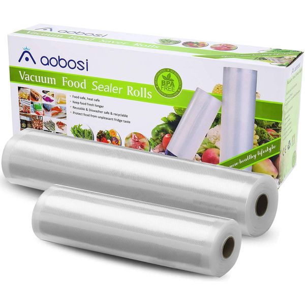 Aobosi Recyclable Vacuum Sealer Bags Vacuum Food Sealer Rolls No BPA & LFGB Approved Reusable Food Storage Bags 2 Pack Roll 20cmX6m and 28cmX6m,for Sous Vide Cooker and All Vaccum Food Sealer Machines