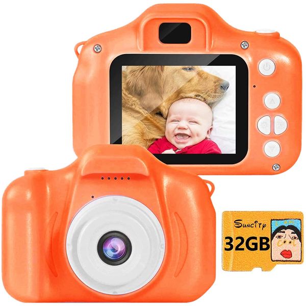 SUNCITY Kids Digital Camera, Christmas Birthday Gifts for Boys Age 3-9, HD Digital Video Cameras for Toddler, Portable Toy for 3 4 5 6 7 8 Year Old Boy with 32GB SD Card-Orange