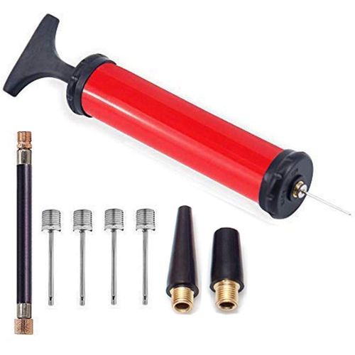 Szshimao Ball Pump with 4 Ball Pump Needles, 2 Nozzles and 1 Hose for Football, Rugby Ball, Volleyball, Basketball, Handball, Balloon, Swimming Ring and other Inflatable Balls, red