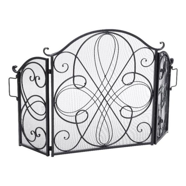 Noble House Kingsport Traditional Iron Metal Fireplace Screen in Black