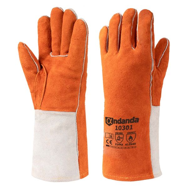 ANDANDA Leather Forge Welding Gloves, 13" Fire/Heat Resistant Gloves, Premium Split Leather, Aramid Stitching, Welding Gloves Provides Flames, Sparks and Welding Spatter Protection, Large/1 pair