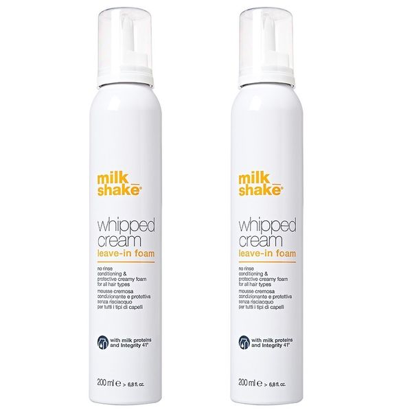 Milk shake whipped cream leave in foam, duo pack of 2 x 200 ml, conditioning and protective creamy foam for all hair types, 400ml