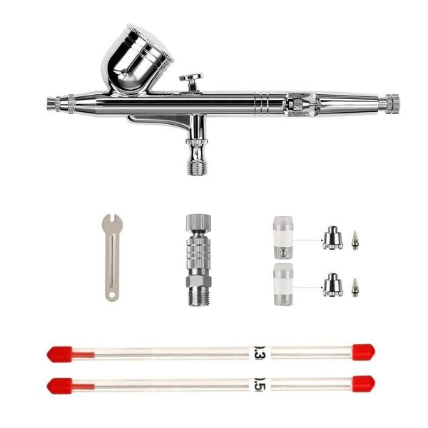 ROSEMARY 0.2/0.3/0.5mm Dual-Action Gravity Feed Airbrush Gun Airbrush Painting Kits with Quick Connector, Multicolor