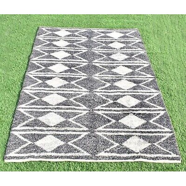 5X8 Ft. Rug Handmade Runner Indian Doormat Black & White Dhurrie Washable Carpet