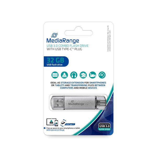 MediaRange MR936 USB Stick 32GB silver Combo Flash Drive USB 3.1 + Type C
