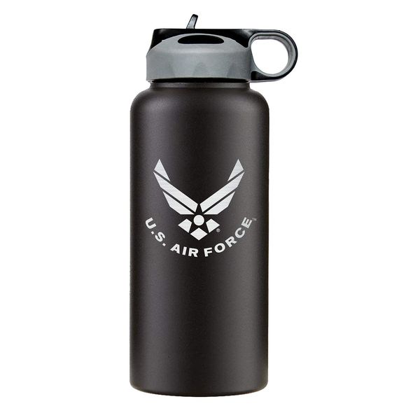 32oz Air Force Stainless Steel Insulated Water Bottle with Engraved USAF Logo - Air Force Gifts for Veterans | Disabled USMC Vet Owned SMALL Business