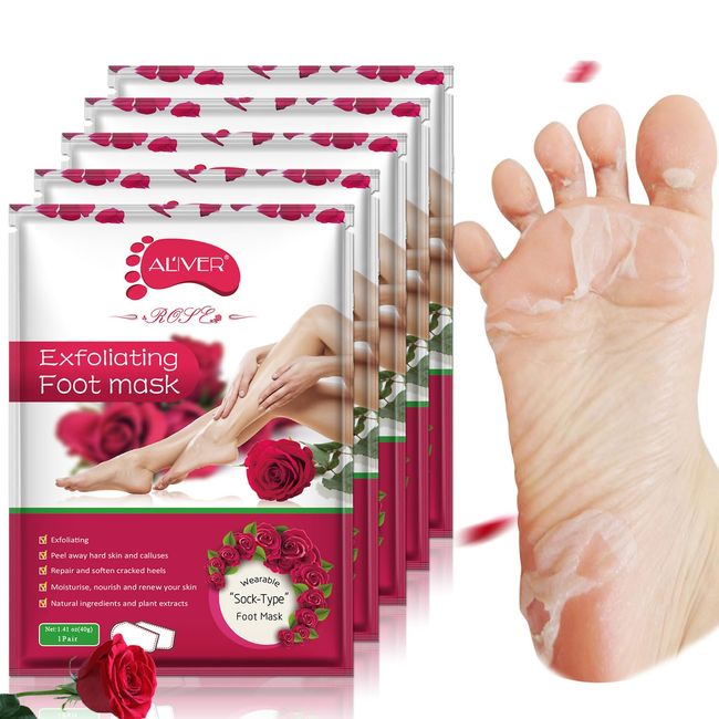 5 Paar Fußmaske,Peeling-Abzieh-Schwielen abgestorbener Haut, Fußmaske hornhaut Kallus-Entferner, hornhaut entfernen fuß Maske, Baby Soft Smooth Touch Feet-Männer, Frauen, Peeling-Fußmaske (Rose)