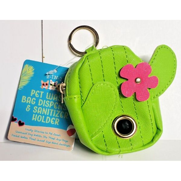 2-in-1 Pet Waste Bag Dispenser & Sanitizer Holder Cute Cactus & Pink Flower Bag