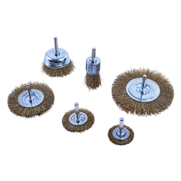 Amtech F3500 Wire Wheel Brush Set, Steel Wires for Drills, Metal brushes for Cleaning Rust and Removing Paint, 6 Pieces