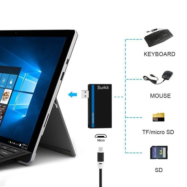 Navitech 2 in 1 Laptop/Tablet USB 3.0/2.0 HUB Adapter/Micro USB Input with SD/Micro SD Card Reader for Microsoft Surface Laptop 13.5" Touchscreen