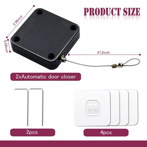 Automatic Door Closer Punch Free, Automatic Door Closers for Interior Door, Punch Free Door Closer with Drawstring, Auto Door Closer for Internal Door, Home, Office (2 Pcs)