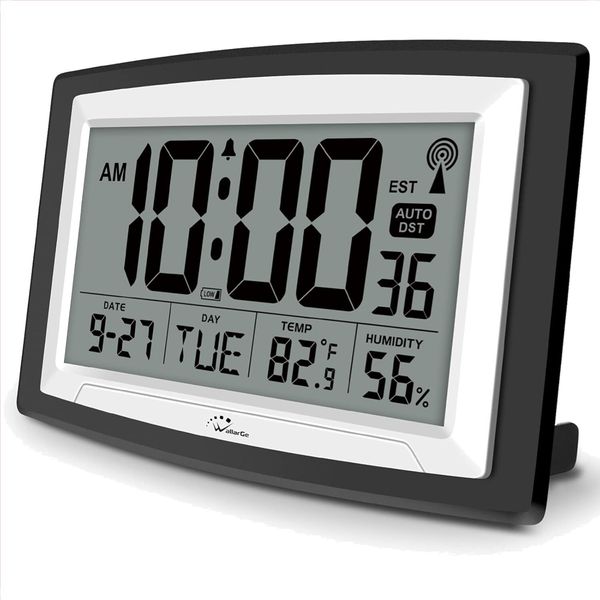 Battery Operated Atomic Clock with Temperature & Humidity - Perfect for Seniors
