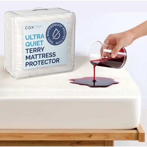 Waterproof Mattress Protector Full Size - Premium Fitted Terry Cover - Noiseless, Soft, Cooling & Breathable - Secure Fit up to 16” Deep Pockets - Durable, Machine Washable and Wrinkle-Free - White