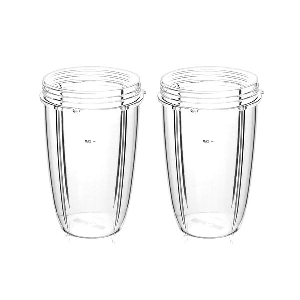 QWORK® 24OZ Juicer Cups Compatible with Nutribullet 600W 900W Blenders, Juicer Replacement Parts (2 Pack)