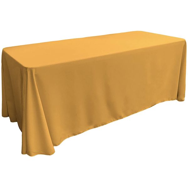 LA Linen Polyester Poplin Washable Rectangular Tablecloth, Stain and Wrinkle Resistant Table Cover 90x132, Fabric Table Cloth for Dinning, Kitchen, Party, Holiday 90 by 132-Inch, Gold