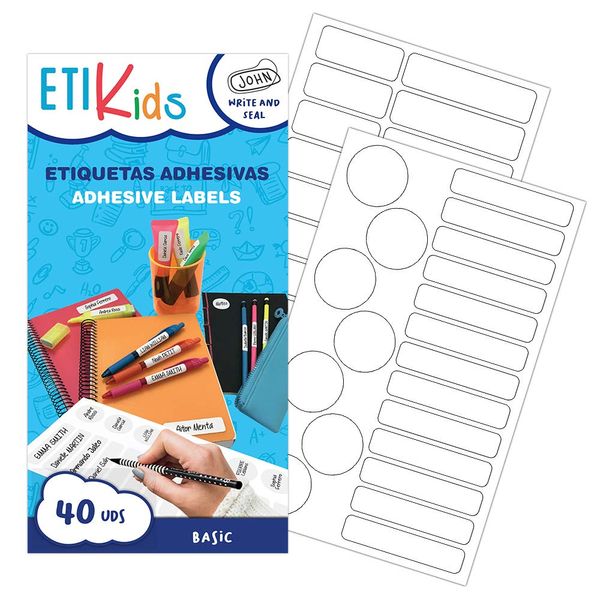 ETIKIDS 40 Multipurpose customizable laminated adhesive labels (basic) for daycare and school.