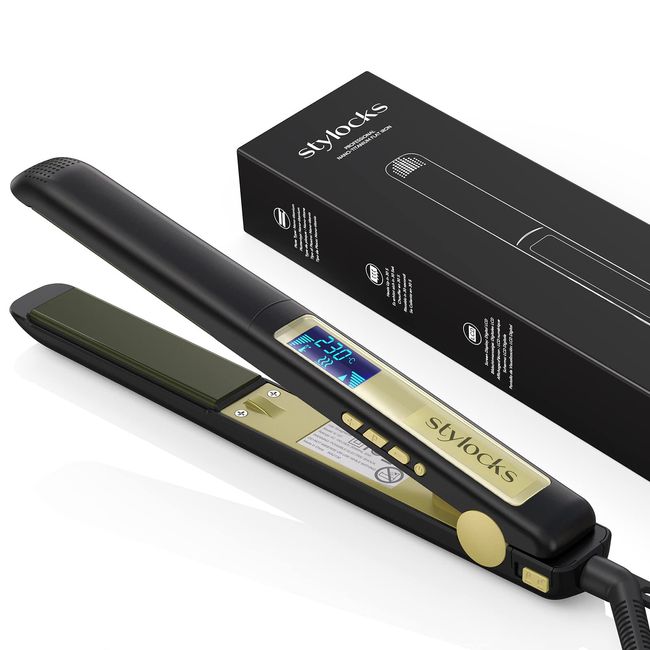 stylocks Glätteisen, professioneller Haarglätter mit Nano-Titan-Beschichtung, 2 in 1 Glätteisen mit einstellbarer Temperatur 80℃-230℃, mattschwarz