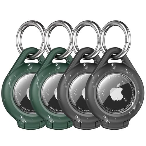 Waterproof Airtag Holder - 4 Pack Airtag Keychain Holder Compatible with Apple AirTags, Ultra Durable Anti-Scratches Protective Case with Keyring for Luggage, Backpack, Pet, Bag, Black/Green