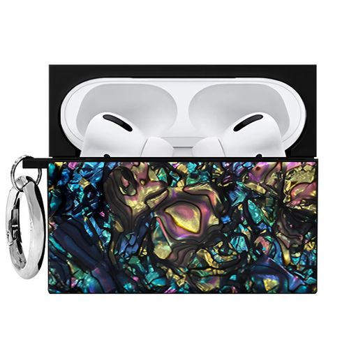 Flaunt Official Square AirPods Pro Case with Silver Ring - Compatible with AirPods Pro 2nd / 1st Generation - Wireless Charging - Lightweight & Shockproof (Abalone Shell)
