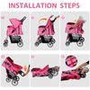 4 Wheels Pink Pet Stroller Foldable Dog Cat Jogging Stroller w/ Storage Basket