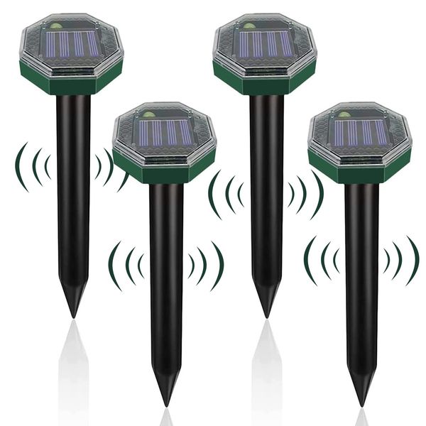 Mole Repeller, 4 Pack Solar Powered Animal Scarer Repellent for Garden, IP65 Waterproof Pest Repeller for Gopher, Vole & Snake - High Sensitive Animal Repeller for Lawn Garden Yards