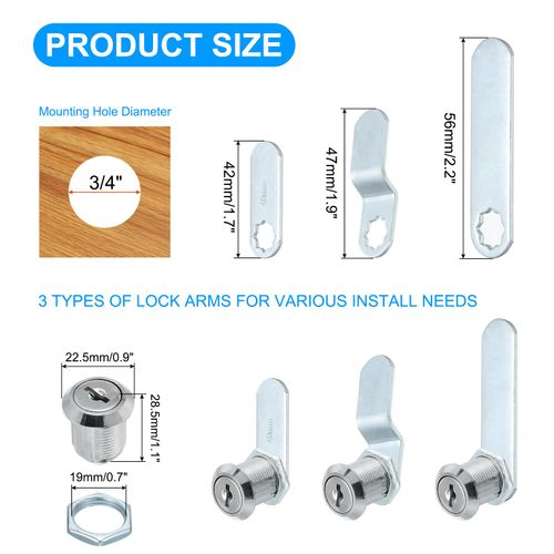 PATIKIL 3/4 Inch Cabinet Locks with Keys, 2 Pack Zinc Alloy Cam Lock Cylinder RV Lock Set Key Different for Cabinet RV Drawer Storage Door Tool Box, Silver