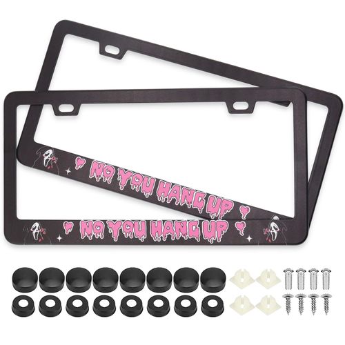 Scream Ghost Funny Hilarious Skull Face No You Hang Up License Plate Frames, 2 Pack Car Plate Frame, Stainless Steel License Plate Holders Covers with Free Screws Fasteners Caps (No You Hang Up)