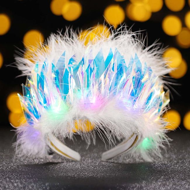 CAKURE Light Up Headband White Feather Crown Flash Glowing HairBand Laser Hair Hoop Rave Hair Accessories for Nightclub Party Costume Headwear