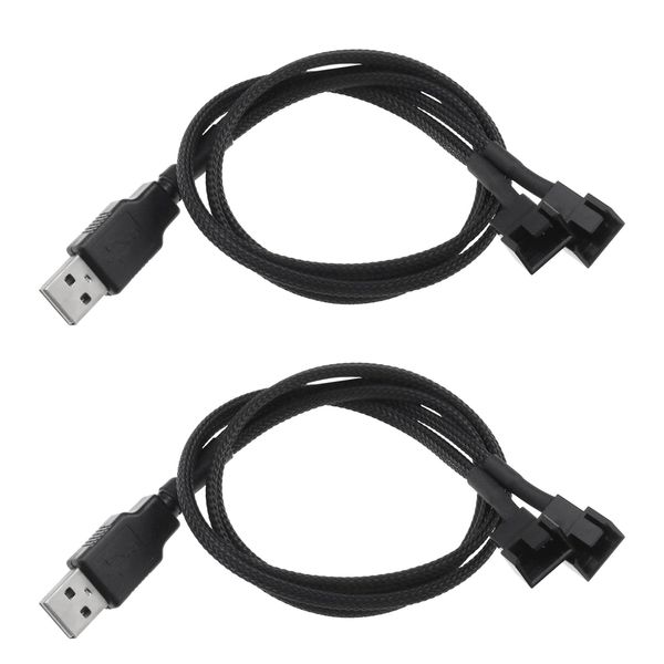 Create idea 2PCS USB to Double Head 3-Pin/4-Pin PC Fan 5V Sleeved Fan Power Adapter Cable for 12V Computer Fans USB to 3 Pin/4 Pin Case Fan Adapter Connector Cable