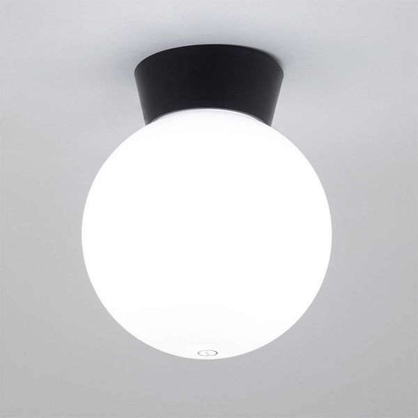 LITECRAFT Lancaster Ceiling Light Outdoor Fitting with White Globe Shade - Black