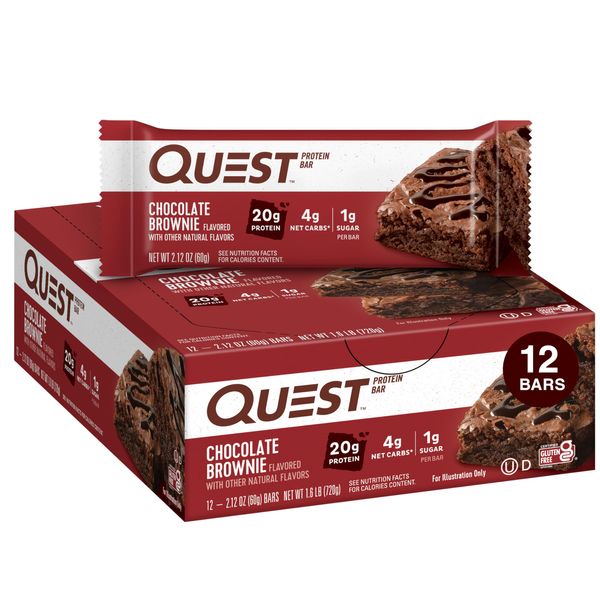 Quest Nutrition Chocolate Brownie Protein Bars, High Protein, Low Carb, Gluten Free, Keto Friendly, 12 Count (Packof 1)