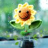 Sunflower Car Accessories Dashboard Decorations, Crochet Smiley Shaking Sun Flow