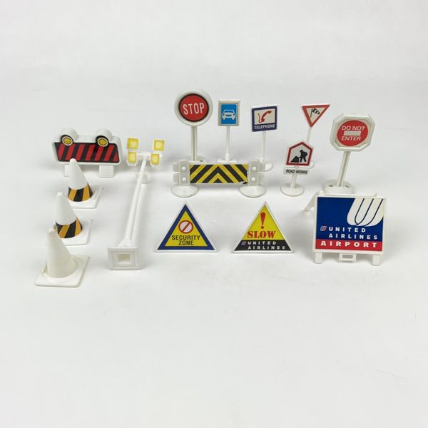 Vintage Lot of 15 Diecast Car / Airplane Playset Accessories Signs Cones Lights